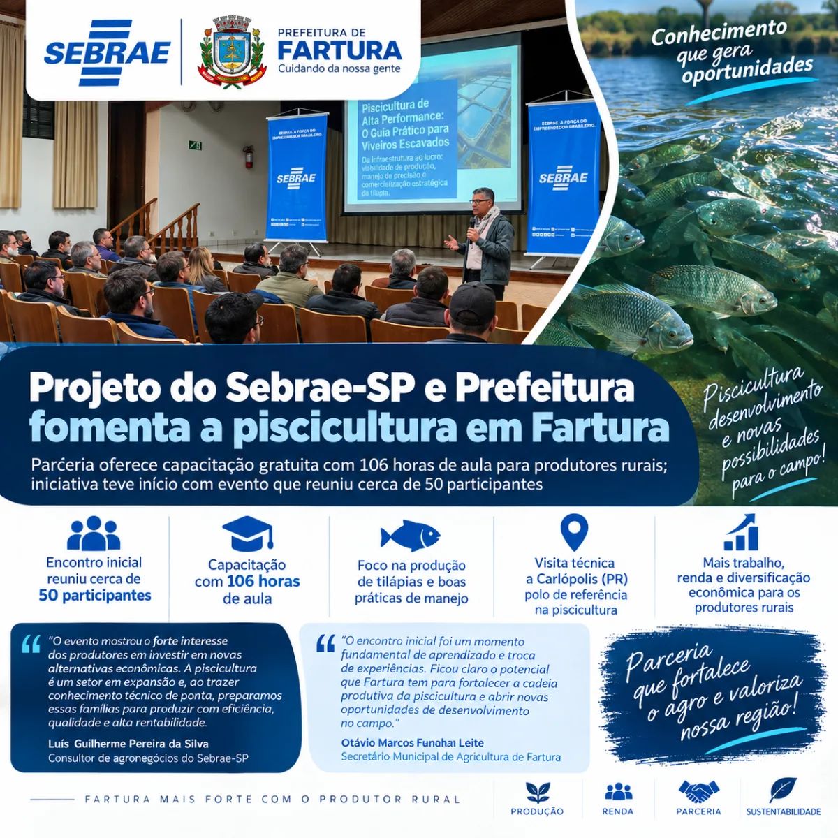 Projeto do Sebrae-SP e Prefeitura fomenta a piscicultura em Fartura